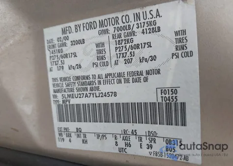 2000 Lincoln Navigator z USA, uszkodzony, nr VIN 5LMEU27A7YLJ24578